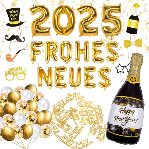 XXL Silvester Deko Set 2025 – XXL “FROHES NEUES” Ballons, Luftballons, Fotorequisiten, Tischdeko zur Neujahrs-Party von TEDORU