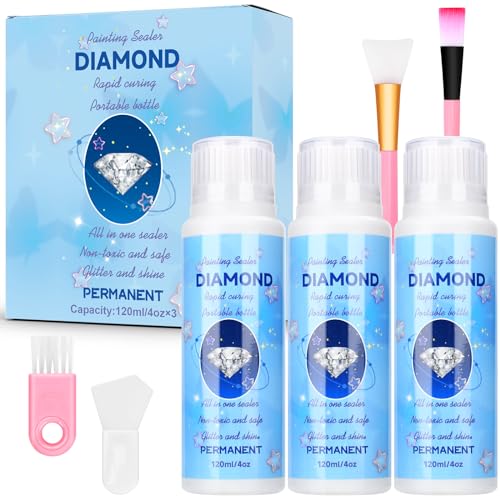 TEGOVE Diamond Painting Versiegelung 120ml x 3,Kommt mit 4 Zubehörteilen,Diamond Painting Kleber,Diamond Painting Zubehör,5D-Diamant-Malerei-Set mit transparentem Kleber und Diamond Painting Kleber von TEGOVE