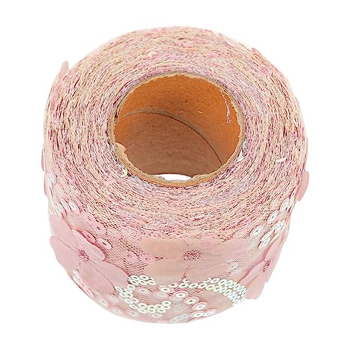 TEHAUX 1 Rolle Dekoratives Tüllgewebe Retro- Besticktes Zierband Blumenmuster Vintage Hochzeitsdeko Funkelndes Glitzerband Handwerklicher Spitzenbesatz Stickzubehör Polyester Rosa von TEHAUX