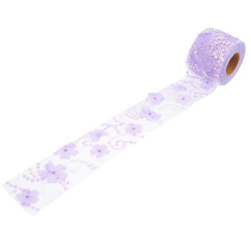 TEHAUX 1 Rolle Dekoratives Tüllgewebe seidenband ribbon bandfeile schienbeinschoner tape kleist Spitzenband Pailletten-Stoffband Paillettenband für DIY dekoratives Band Polyester Lavender von TEHAUX