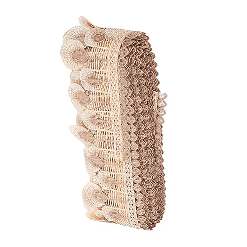 TEHAUX 1 Rolle Gardinenspitze Sackleinenband Bausatz Gardinenstange Bandkleber geschenkband gardinen umbügelband Gardinenkanten selber machen Vintage-Volantbesatz Polyestergarn Beige von TEHAUX