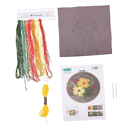 TEHAUX 1 Satz Stickmaterialpaket Stoffstickmaschine Häkeln Bausätze Herstellung Perlen Bausatz Teppich Stickerei Nähen Stich Mini Nadel Häkelset Rahmen Kunst Stickfaden Yellow Stickgarn von TEHAUX