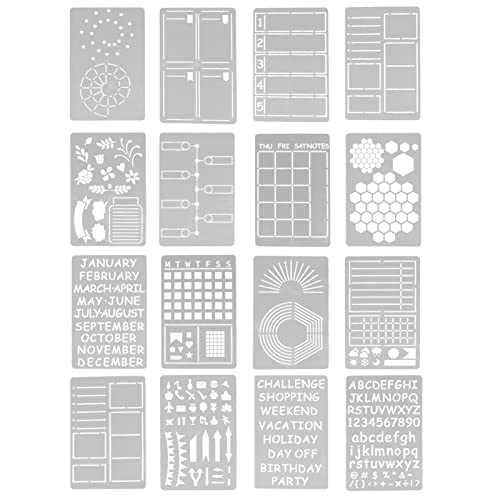 TEHAUX 1 Set / 16pcs Journal Stencils Malvorlagen Zeichnungsschablonen Für Notepad von TEHAUX