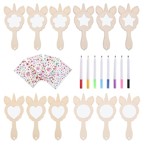 TEHAUX 1 Set DIY Holzhandspiegel Mit Einhorn Design Kleiner Holzspiegel Unvollendete Holzspiegel Holzspiegel Für Bastelholzspiegel Für Handwerk von TEHAUX