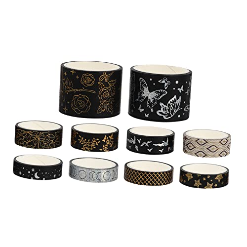 TEHAUX 10 Rollen Hot Stamping Washi Tape Kreis Punkt Tape Scrapbook Dekoratives Masking Tape Dekoband Für DIY Deko Klebeband Ostern Bastelband Basteln Japanpapier Schwarz von TEHAUX