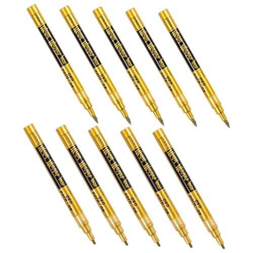 TEHAUX 10 Stück Öliger Markierungsstift Ornament Stift Kalligraphie-pinselstifte Feine Tipplackstifte Lackstift Für Metall Kunstbedarf Permanente Farbmarker Marker Für Glas Plastik Golden von TEHAUX