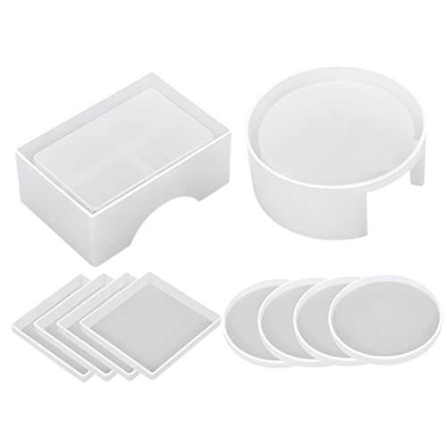 TEHAUX 10 Teiliges Set Epoxidharz Untersetzer Gießform Runde Und Quadratische Silikonformen Für DIY Resin Coaster Herstellung Inklusive Aufbewahrungsbox Für Untersetzer von TEHAUX