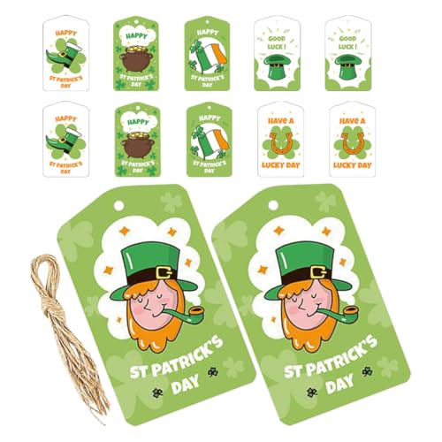 TEHAUX 12 Stück St. Patrick's Day Tags, Grüne Kleeblatt-tags Für St. Patrick's Day-dekorationen, Papier-geschenkanhänger Mit Schnur Für Irische Feiertags-diy-bastelarbeiten von TEHAUX