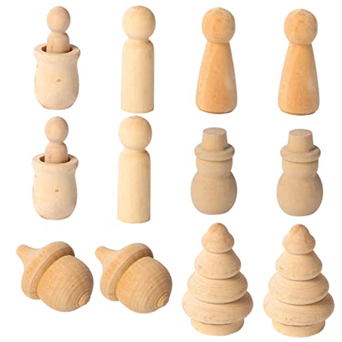 TEHAUX 12St Satz Puppen DIY Malpuppe handwerk kunstprojekte figuren Peg-Puppe unfertige Puppenkörper holzfiguren holz figuren unfertige Steckpuppe Holz formt Figuren Muhe Khaki von TEHAUX