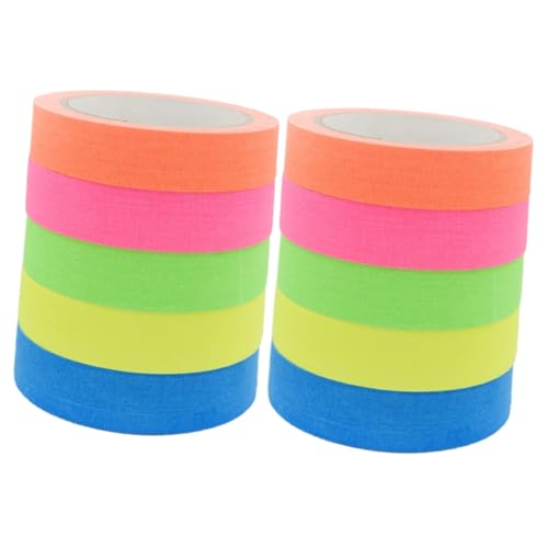 TEHAUX 2 Sätze Fluoreszierendes Klebeband Farbiges Klebeband Zierband Selbstklebend Prop Tape Leuchtendes Band Schlüsselanhänger Aus Pfirsichfarbenem Plüsch Uv-baumwollband 5 Rollen * 2 von TEHAUX