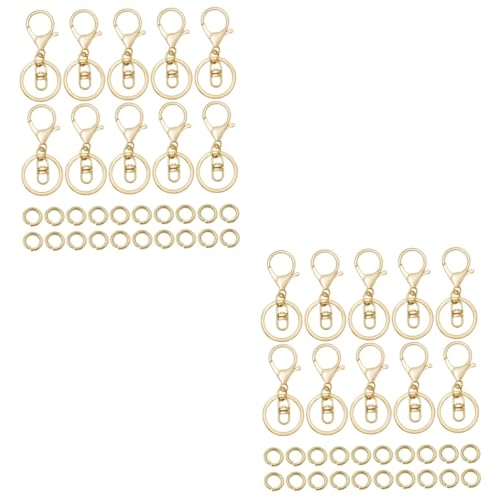 TEHAUX 2 Sätze Hummer Schlüsselanhänger Silberner Bandring Schlüsselanhängerringe Clip-Haken keyring schlusselanheger Schlüsselhalter Schleife machen Kreisschleife aus Metall Eisen Golden von TEHAUX