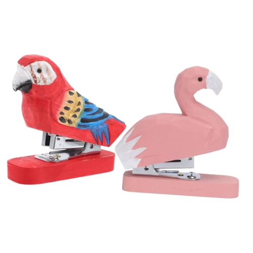 TEHAUX 2 Stück Holz Tierhefter Desktop Stitcher Kunst Papagei Und Flamingo Figur Statue Skulptur Für Schule Büro Schreibwaren von TEHAUX