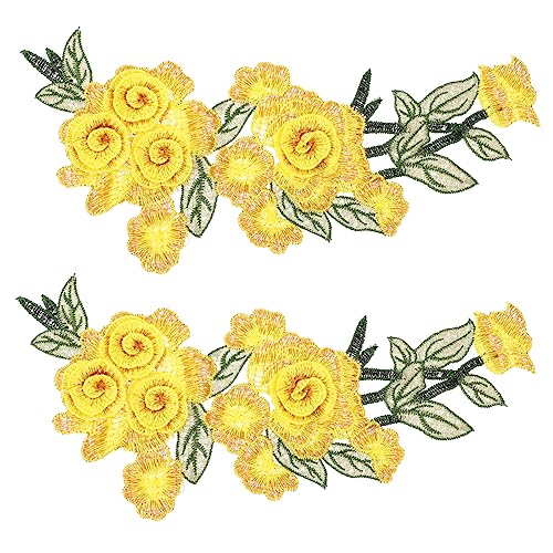 TEHAUX 2 Stück Stickapplikation Blumenkragenapplikation Blumen-diy-patch Blumenpatch Gestickt Schwarzer Stickaufnäher Gefälscht Stoff Gestickte Blumenapplikation Bestickt Polyester Yellow von TEHAUX