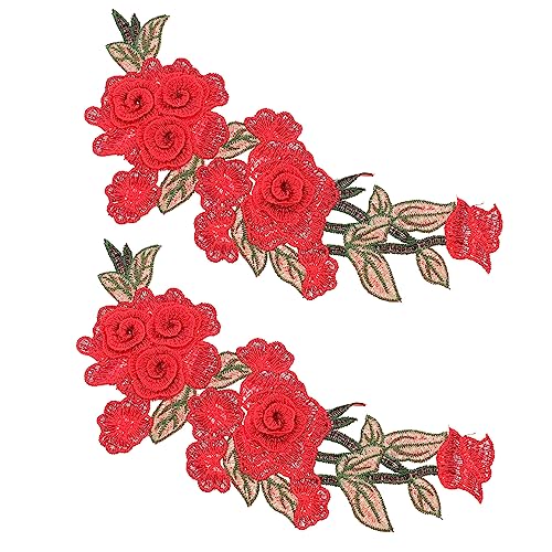 TEHAUX 2 Stück Stickapplikation Fälschung Hutflecken Aufnäher Mit Rosenstickerei Doppelt Paillette Applikationen Strasssteine Seltsam Dekorative Patches Aufnäher Nähen Stoff Rot Polyester von TEHAUX