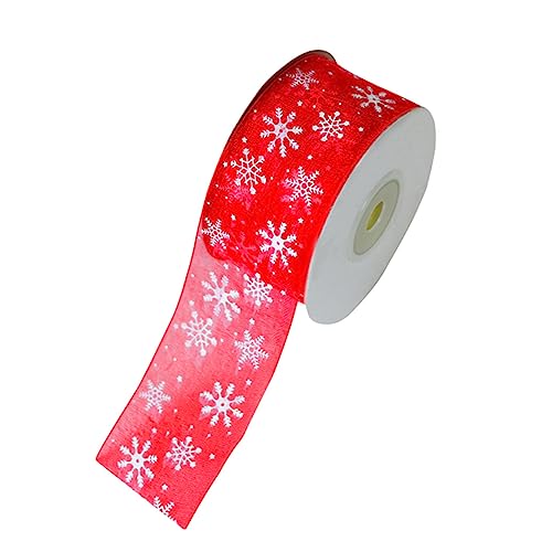 TEHAUX 25 Yards Schneeband Rot Mit 40 Mm Breite Festliches Dekorationsband Für Weihnachtsgeschenke Weihnachtsbaum Schleifen Und Kreative Weihnachtsdeko Mit Schneeflocken von TEHAUX