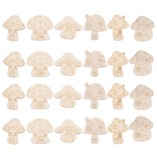 TEHAUX 25Pcs Unfertige Holzpilz Hausausschnitte Leere Holzpilze Pflanzenscheiben Miniaturhandwerk Verzierungen Für DIY Handwerksvorräte von TEHAUX