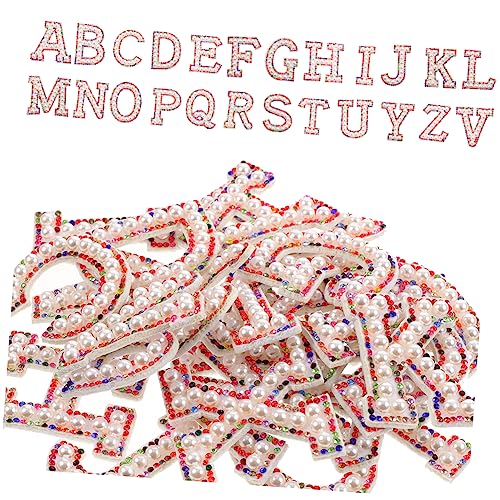 TEHAUX 26st Perlenstoff-aufkleber Briefe Strass-accessoires Bling-patch Patch Aufnähen Bling-alphabet-applikation Englischer Buchstabenpatch Stoffaufnäher Für Kleidung Hutgerät Rot Abs von TEHAUX