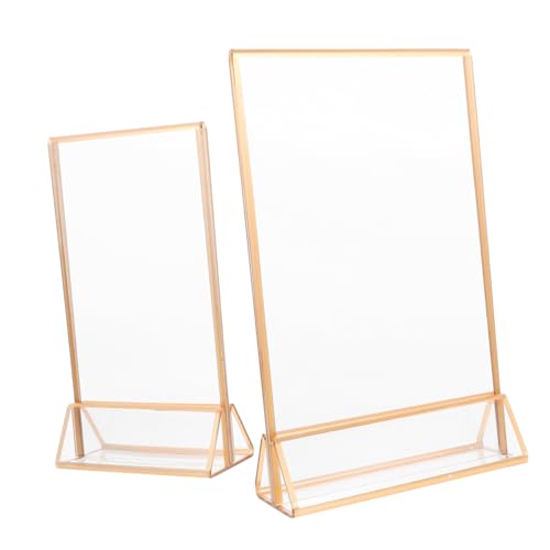 TEHAUX 2st Plakatständer Ladenregal Schilderhalter Staffeleien Zum Ausstellen Zeichenpfosten Sandwich-board-schild Im Freien Plakatanzeige Karteikartenständer Displayhalter Acryl Golden von TEHAUX