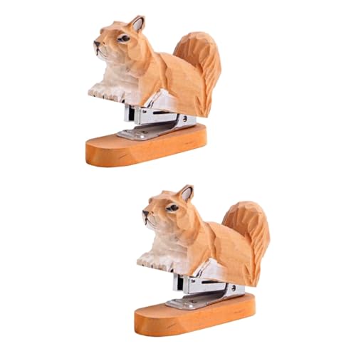 TEHAUX 2st Tierhefter Tierdruck-hefter Tier-hefter-statue Hefter Für Bürotiere Eichhörnchen Hefter Eichhörnchenhefter Eichhörnchen-hefter-statue Tischtier Hefter in Tierform Yellow Holz von TEHAUX