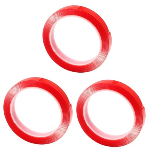 TEHAUX 3 Rollen Bürokratie 15mm Breite r25b klebeband doppelseitig double sided tape Auto doppelseitige Klebebänder Mehrzweckaufkleber Aufkleber für den täglichen Gebrauch Acrylsäure rot von TEHAUX