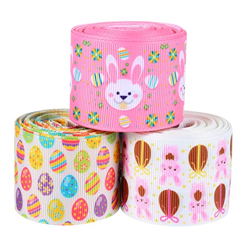 TEHAUX 3 Rolls Easter Ribbon Bunny Eggs Geschenkverpackung Wickel DIY Craft-band von TEHAUX