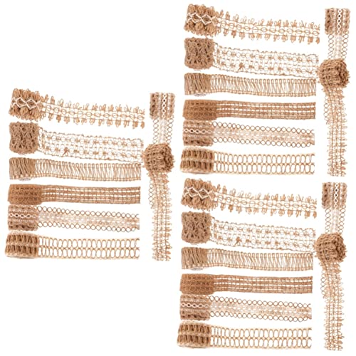 TEHAUX 3 Sätze Hanfseil Gewebtes Band Beige Edelsteine Bänder Dickes Cremefarbenes Band Tischläufer Aus Sackleinen Sackleinenband Juteband Mit Jutebesatz Läufer Gold Rot Jute 8 Rollen * 3 von TEHAUX