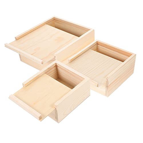 TEHAUX 3Er-Box Schublade aus Holz Boxen mit Deckel Schmuck-Geschenkboxen schmuckkästchen storage boxes schmuck-organizer DIY Schmuckbox Holzkisten mit Schiebedeckel Holzkisten unfertig von TEHAUX