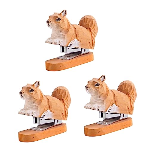 TEHAUX 3st Tierhefter Tier-hefter-statue Eichhörnchen Hefter Tierdruck-hefter Eichhörnchen-hefter-statue Tischtier Hefter in Tierform Hefter Für Bürotiere Eichhörnchenhefter Yellow Holz von TEHAUX