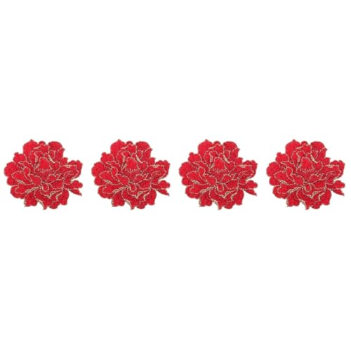 TEHAUX 4 Stück Pfingstrosen-stickpatch Hut Zubehör Aufnäher Für Jeans Nähen Sie Auf Pfingstrosenblumenflecken Kleiderapplikation Dekoration Nähen Patches Hut-patch Kleidung Rot Polyester von TEHAUX