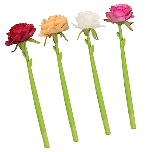 TEHAUX 4 Stück Rosafarbener Kugelschreiber Blumenstift Rosa Kugelschreiber Rose Schreibstifte Dekorative Stifte Realistischer Rosenstift Süße Kugelschreiber Büro-rosenstift Stoffblumen von TEHAUX