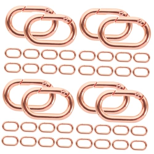 TEHAUX 40 Stk Federringschnalle für Gepäck Oval Federverschluss Federringe für Schmuck Schlüsselanhänger hundelaufband hundegürtel Feder Schlüsselring kleine Karabiner Metall Rose Gold von TEHAUX