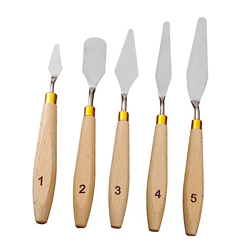 TEHAUX 5 Stk Edelstahlmesser spachtel farbmischpalette Holzgriff Malzubehör Malmesser aus Metall Spatel Hölzern Beige von TEHAUX