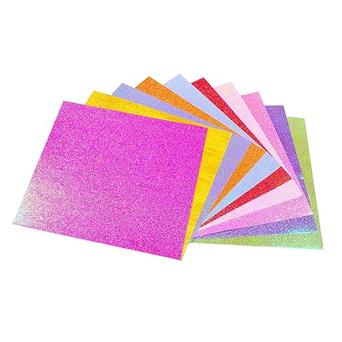 TEHAUX 50 Stück Flimmerpapier regenbogenpapier glitter Handmade Flicker Iridescent Glitzerpapier Origamipapier für Kinder Glitzer-Origami Papier falten von TEHAUX