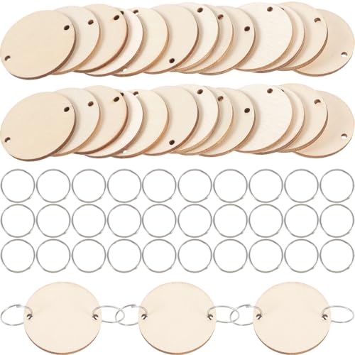 TEHAUX 50Pcs Runde Holzscheiben Holzringescheiben Mit Löchern Und Ringklammern Hängende Kalender -Tags Ornamente Plaque Board Für Die Heimdekoration von TEHAUX