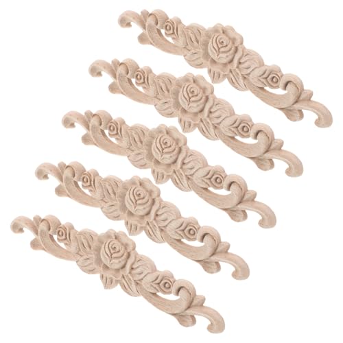 TEHAUX 5Pcs Holz Geschnitzt Onlay Applique Unbemalte Rosenblumenzentrum Rahmenabziehbild Für Möbeltür Schrankbett Wohnheimdekorationen von TEHAUX