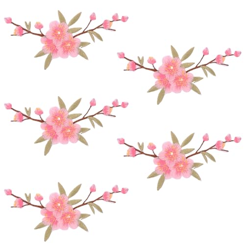 TEHAUX 5St Blumen-Stoffaufkleber, floraler Aufnäher, Stickerei zum Nähen, Basteln, Stoffaufkleber, Blumenapplikationen für Kleidung, seitlicher brennender Aufnäher, Blumen auf Banner von TEHAUX
