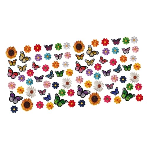 TEHAUX 84 Stk Schmetterlingsblumenbeet Stickereiflecken Gänseblümchen-Kostüm auf Flecken bastelmaterial bastel materialien DIY-Kleidungsaufkleber niedliche Cartoon-Patches Polyester von TEHAUX