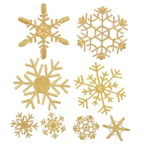 TEHAUX 8st Bestickter Aufnäher Mit Schneeflocken Weihnachtspatch Patches Nähen Kleiderapplikation Schneeflocken-konfetti-streuer Winteraufkleber Weihnachtsapplikationen Golden Stickgarn von TEHAUX