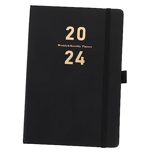 TEHAUX Agendabuch 2024 Jahresplaner-Notizbuch Notizblock 2024 Wochenplaner Zeitplaner work planner notizbuch mit kalender Monatsplaner Notizblock Tagesplan-Notizblock Kunstleder Black von TEHAUX