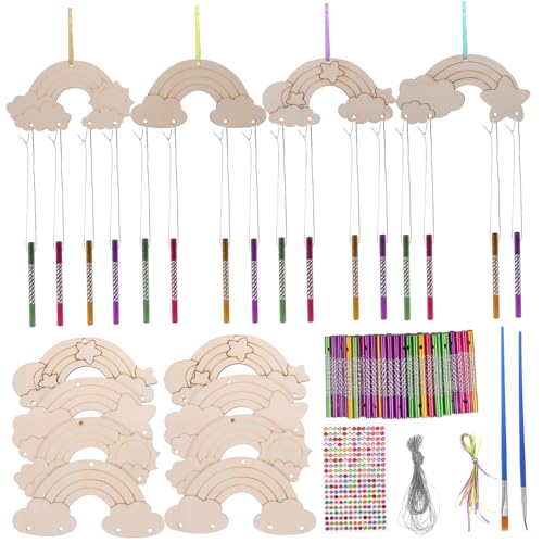 TEHAUX DIY Set Für Windspiel Bastelset Mit 12 Bunten Anhängern 2 Stiften Silberfäden Und Bändern Kreatives Basteln Für Garten Balkon Und Kinderzimmer von TEHAUX