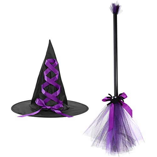 TEHAUX Halloween- -Besenhut-Set Halloween-Kostümzubehör Halloween-Hexenhut Fliegende Besenstiel Cosplay-Requisiten Für Halloween-Party-Dekoration von TEHAUX