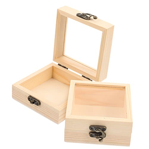 TEHAUX Hochzeit üßigkeitenbox Kleine Holzbox Unvollendete Holzbox Geschenkboxen Mit Glasdeckel Aus Kiefernholz Für Schmuck Und Büroorganisation von TEHAUX