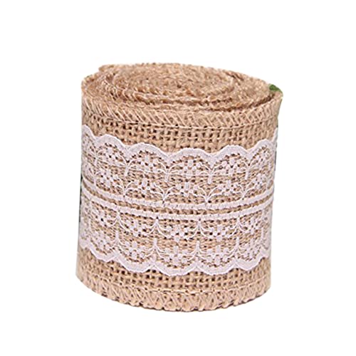 TEHAUX 2M Jute Band Mit Weißer Spitze Vintage Natur Juteband Für DIY Und Home Decor Ideales Dekoband Für Hochzeiten Bastelprojekte Und Geschenkverpackungen von TEHAUX