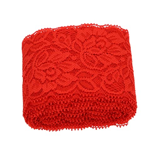 TEHAUX Stretch-Spitze Spitze überbacken unelastische Stickereispitze hochzeitsdekoration wedding decoration kleidung Spitzenband selber machen applizierter Spitzenbesatz Spandex-Garn rot von TEHAUX