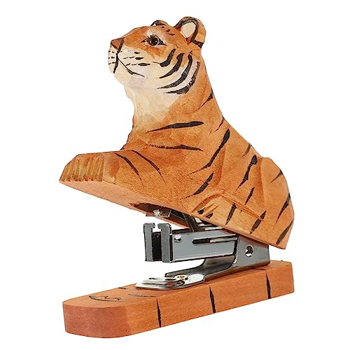 TEHAUX Tiger Mini Junge Desktop-Hefter kleiner Hefter Cartoon-Hefter studentisches Briefpapier Hefter fürs Büro dekorativer Hefter Tier-Hefter-Dekor Heftgerät für Tiere hölzern Brown von TEHAUX