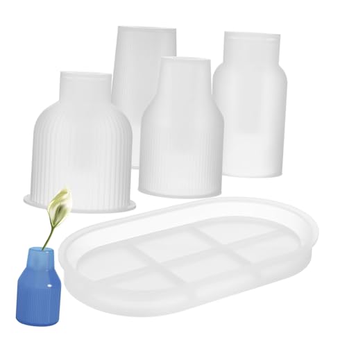 TEHAUX Vasen Gießformen Set 1 Tray + 4 Silikonformen Für Blumentöpfe Epoxidharz Formen Für Kreative Tischdekoration Und DIY Projekte Ideal Für Handgemachte Vasen Und von TEHAUX