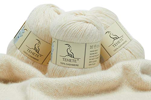 TEHETE 100% Kaschmir Garn zum Stricken, 50g x 3 Bälle Häkelgarn 250 Metern Handstrickgarn 3-fädig, seidig & edel Wolle-Beige von TEHETE