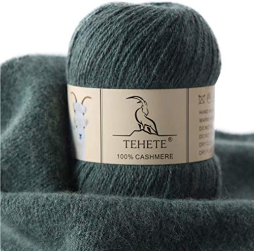 TEHETE 100% Kaschmir Garn zum Stricken, Häkelgarn 250 Metern Handstrickgarn 3-fädig 50g per Knäuel, seidig & edel Wolle, Grün von TEHETE