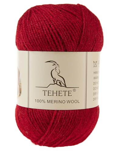 TEHETE 100 % Merinowolle, Garn zum Stricken, 3-lagig, luxuriöses, warmes, weiches, leichtes Häkelgarn, Kastanienbraun, 1 Knäuel von TEHETE