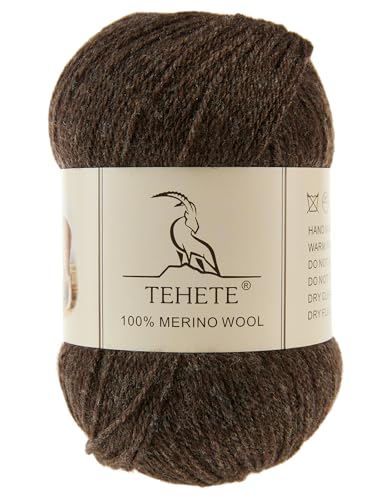 TEHETE 100 % Merinowolle, Garn zum Stricken, 3-lagig, luxuriöses, warmes, weiches, leichtes Häkelgarn (Braun, 1 Knäuel) von TEHETE